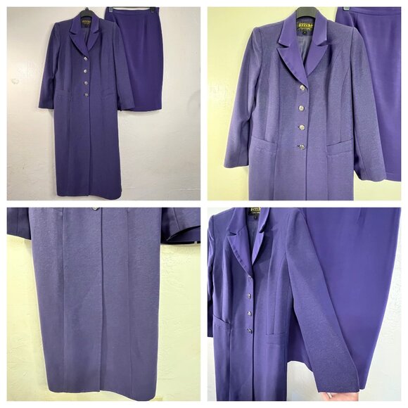 Perchè Couture Womens Purple Long Coat & Skirt Set Size 12 Career Professional - Picture 8 of 16